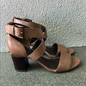 Tory Burch Delany Strappy Heels Open Toe Leather Sandals Block Heel Sz 7